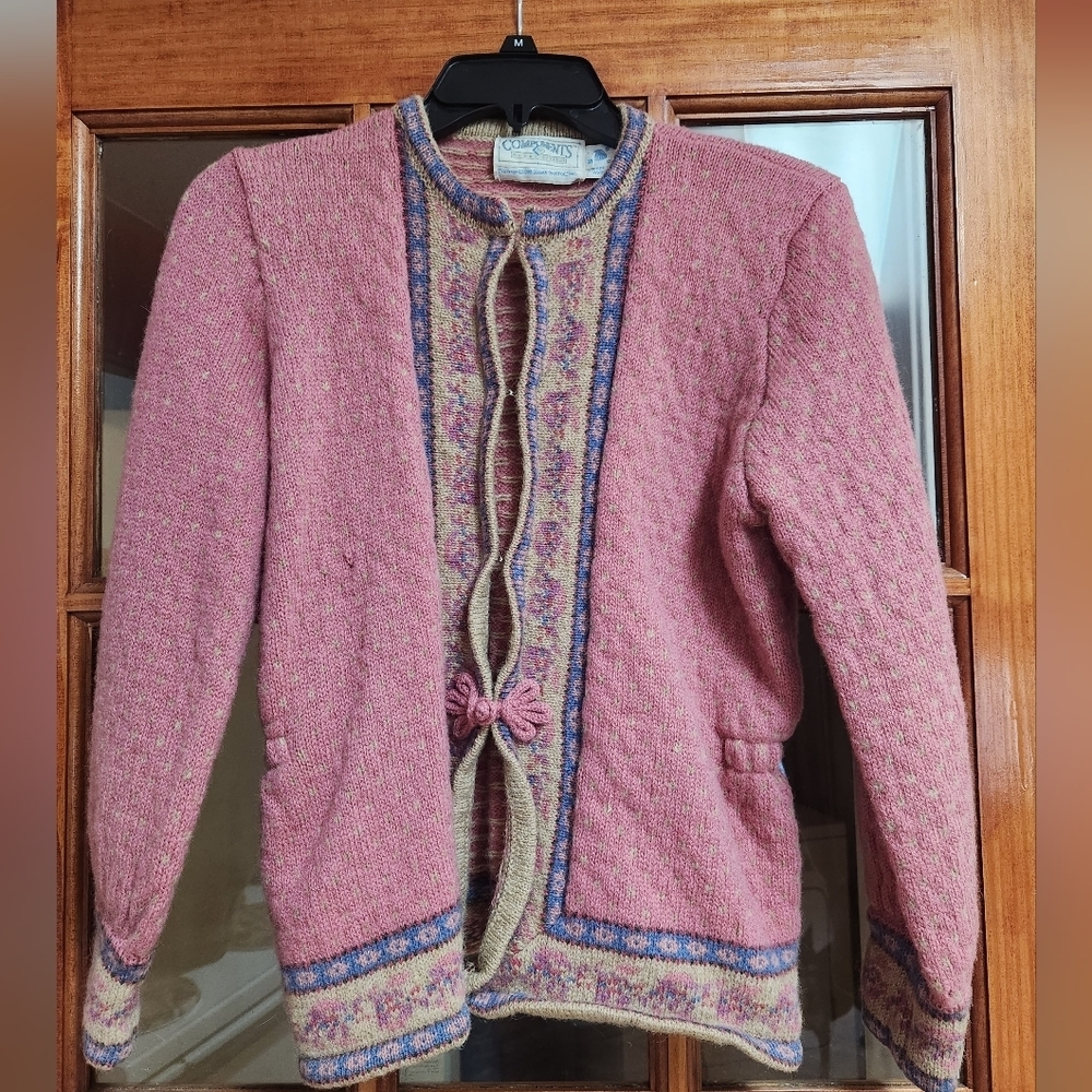 Susan Bristol Pink Knit Cardigan with Multicolor Trim